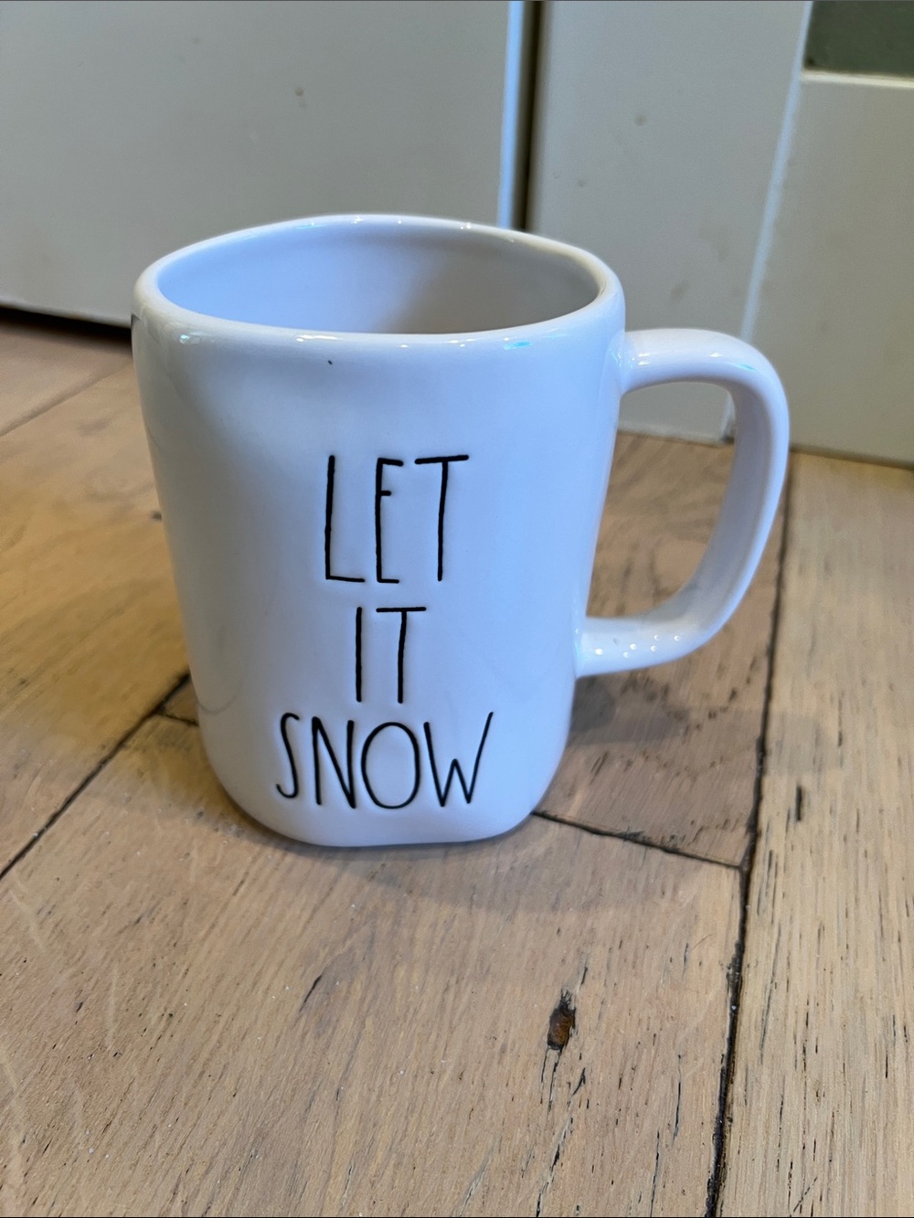 Rae Dunn White Ceramic Mug with Black 'Let It Snow' Text